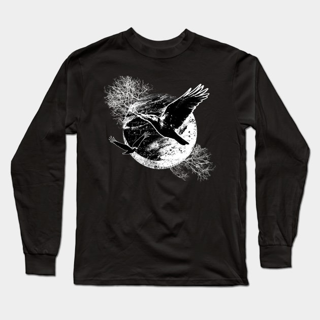 Flying Moon Raven Long Sleeve T-Shirt by Esoteric Origins